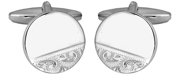 Third Engraved Round Sterling Silver Cufflinks