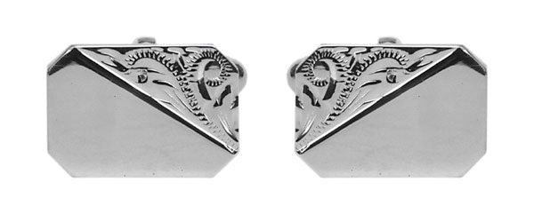 925 Sterling Silver Rectangle Cufflinks with Engraved Corner Design.
