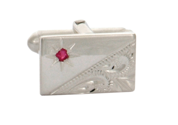 Ruby Engraved Rectangle Sterling Silver Cufflinks