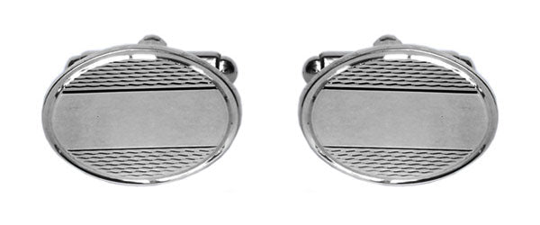 Barley Centre Space Oval Sterling Silver Cufflinks