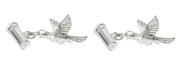 Pheasant and Gun Cartridge Silver Cufflinks