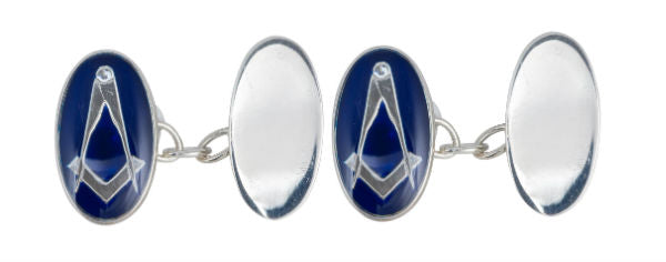 Masonic Blue Enamel Chain Link Silver Cufflinks