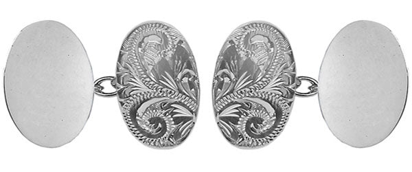 Large Oval Engraved &amp; Plain Double Hallmarked Sterling Silver Cufflinks