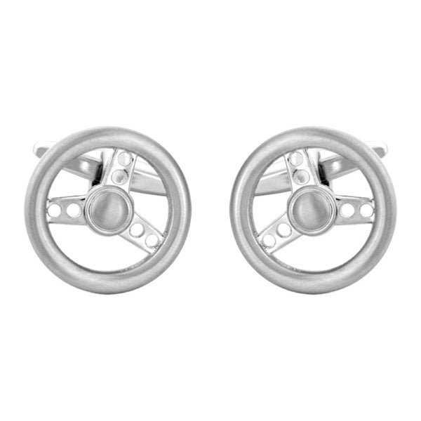 Steering Wheel Cufflinks - Rhodium Plated
