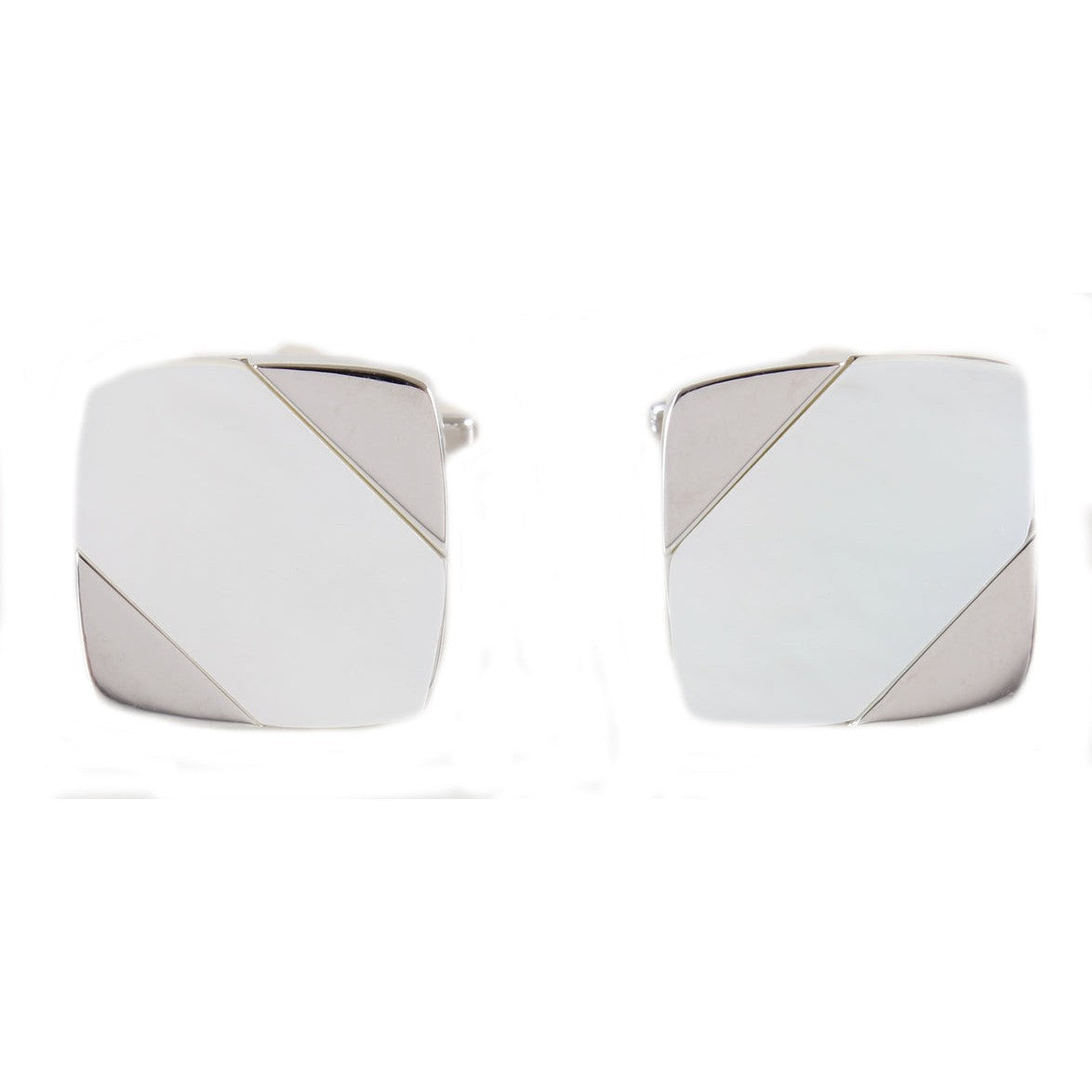 Mother of Pearl Diagonal Rhodium Plated Cufflinks