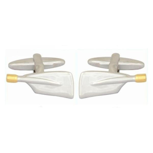 Rowing Blade Rhodium Plated Cufflinks with Gold Plate Detail
