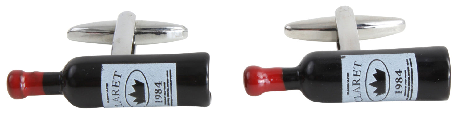 Red Wine Bottle Rhodium Cufflinks