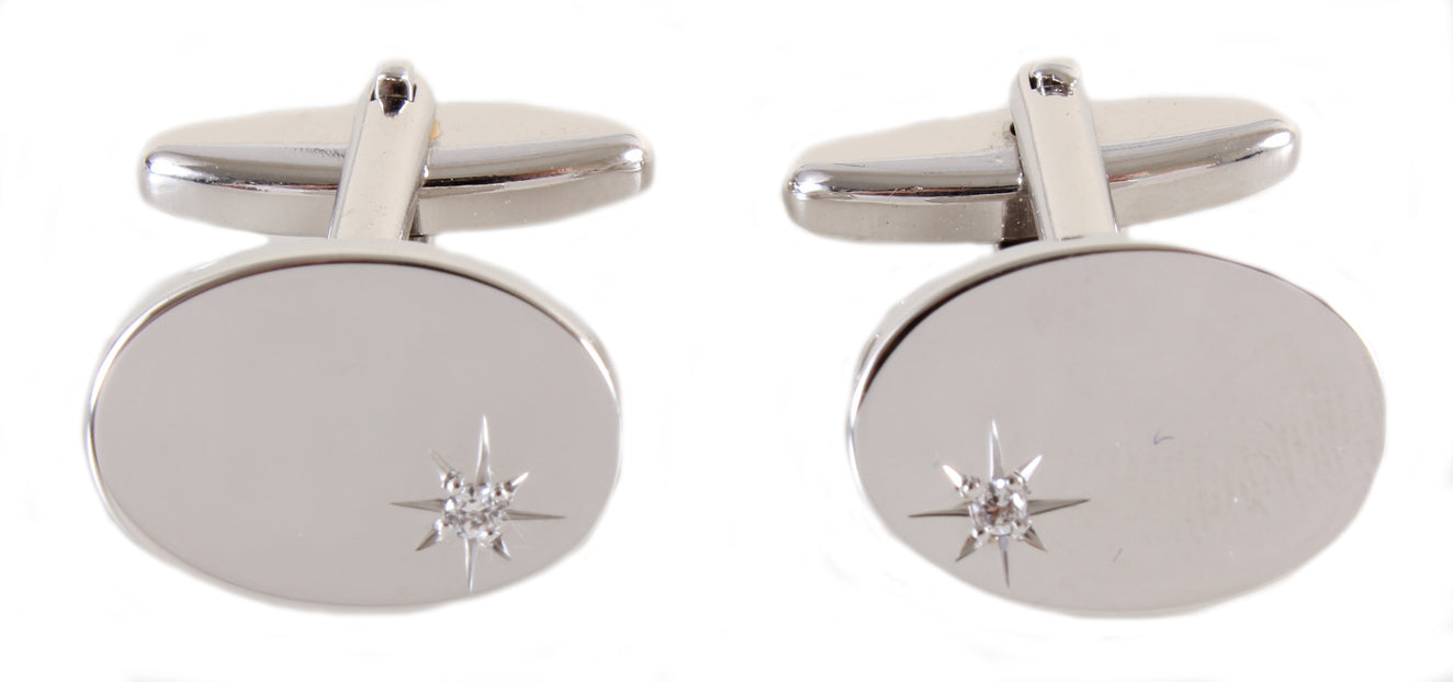 Oval Cubic Zirconia Set Silver Plated Cufflinks
