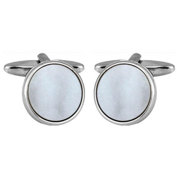 Mother of Pearl Round Rhodium Plated Cufflinks