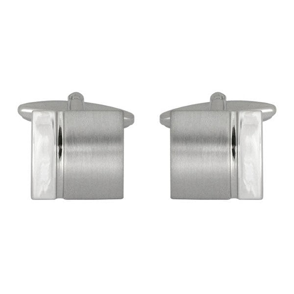 Curved Square Brushed & Shiny Rhodium Plated Cufflinks