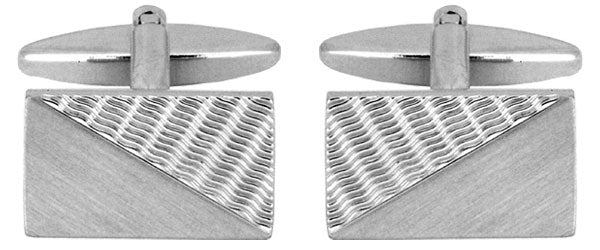 Rectangular Brushed/Engine Turned Rhodium Plated Cufflinks