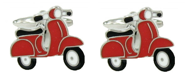 Red Motor Scooter with Black & White Detail Rhodium Plated Cufflinks