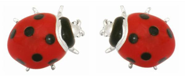 Ladybird Cufflinks – Red and Black enamel set in Rhodium Plate