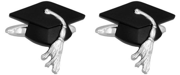 Graduation Cap Rhodium Plated Cufflinks
