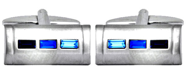 Blue crystals rectangle rhodium Cufflinks