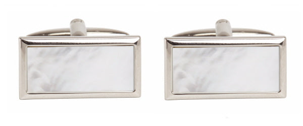 Mother of Pearl Rectangle Rhodium Plated Cufflinks