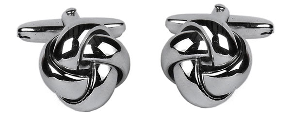 Open Curved Section Knot Rhodium Cufflinks