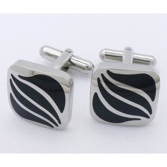 Silver and Black Stainless Steel Cufflinks - 120093