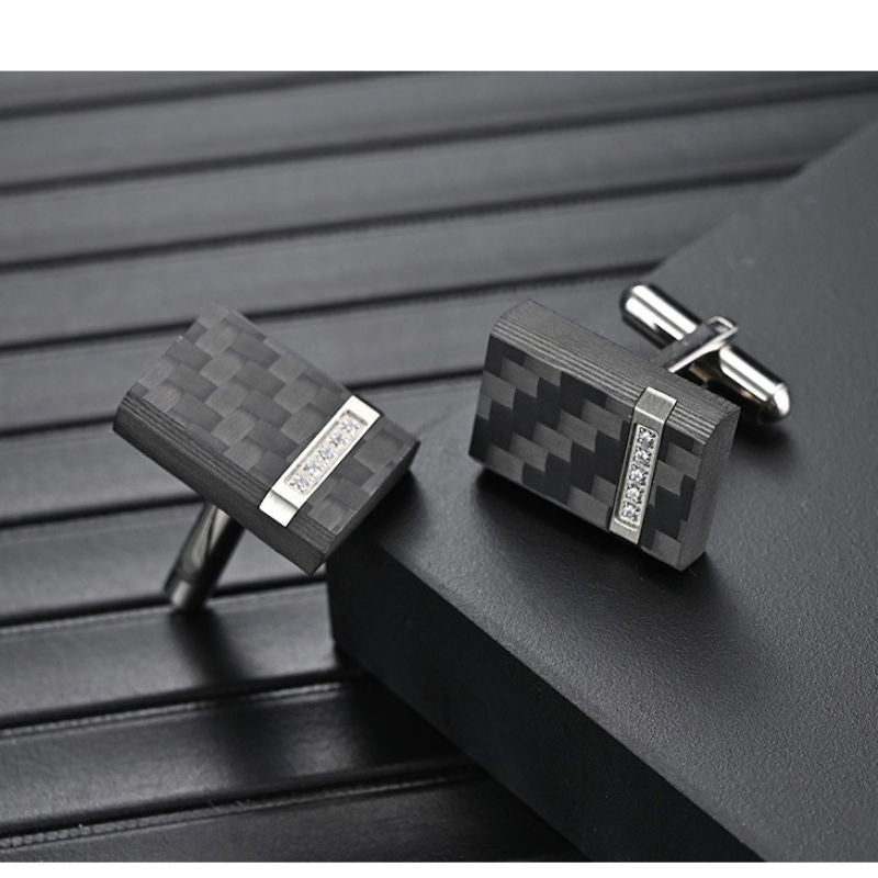 Black Carbon Fiber and CZ Stainless Steel Cufflinks - A00011