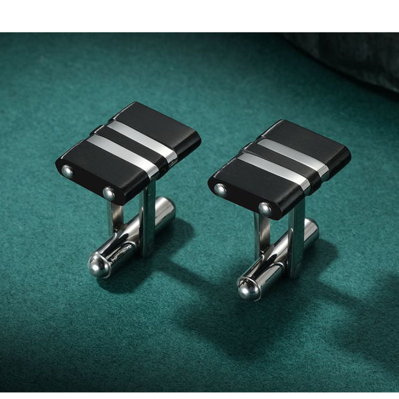 Black and Silver Colour Stainless Steel Cufflinks - A00016