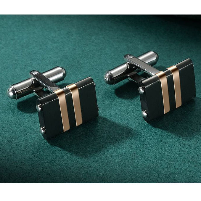 Black and Gold Colour Stainless Steel Cufflinks - A00017