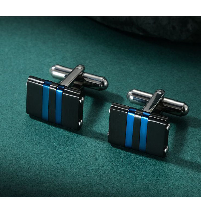 Blue and Black Colour Stainless Steel Cufflinks - A00018