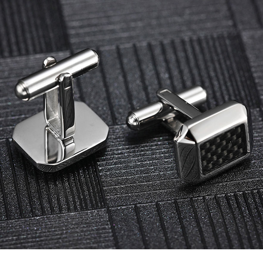 Stainless Steel Cufflinks with Black Carbon Fiber Centre - A00020