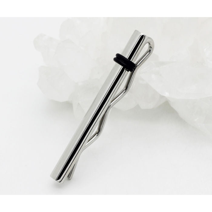 Stainless Steel Tie Clip With Black Rubber Detail - 00002