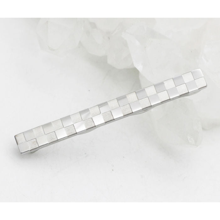 Silver Colour Checkered Stainless Steel Tie Clip - 00007