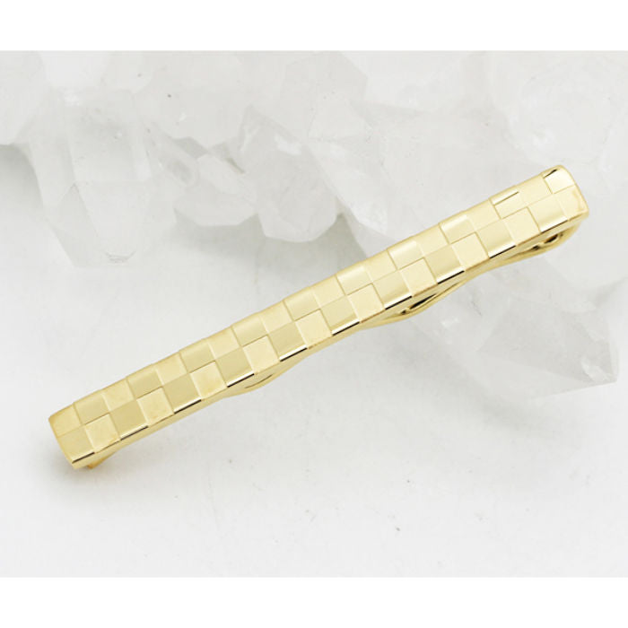 Gold Ion Plated Checkered Stainless Steel Tie Clip - 00008