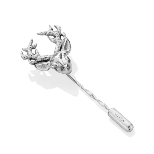Sterling Silver Stag Head Lapel Pin - NO390LP