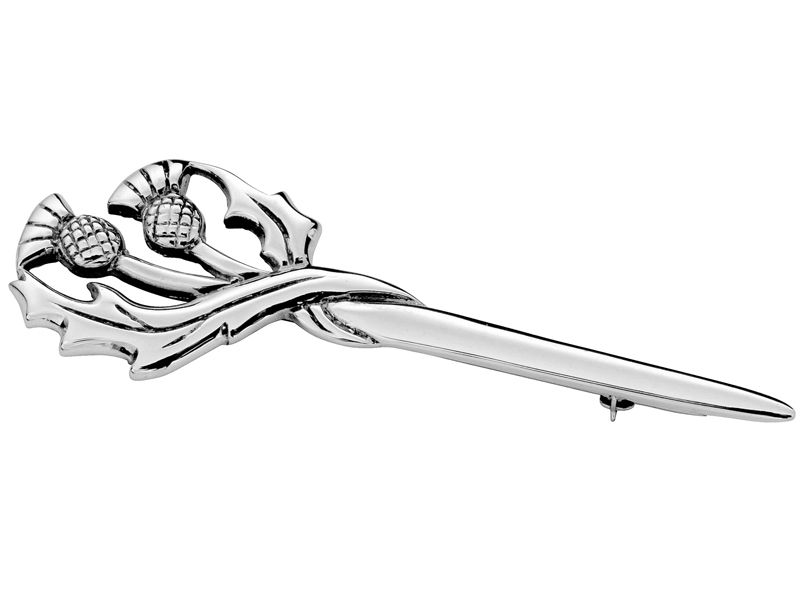 Sterling Silver Double Crowned Thistle Kilt Pin - KP056