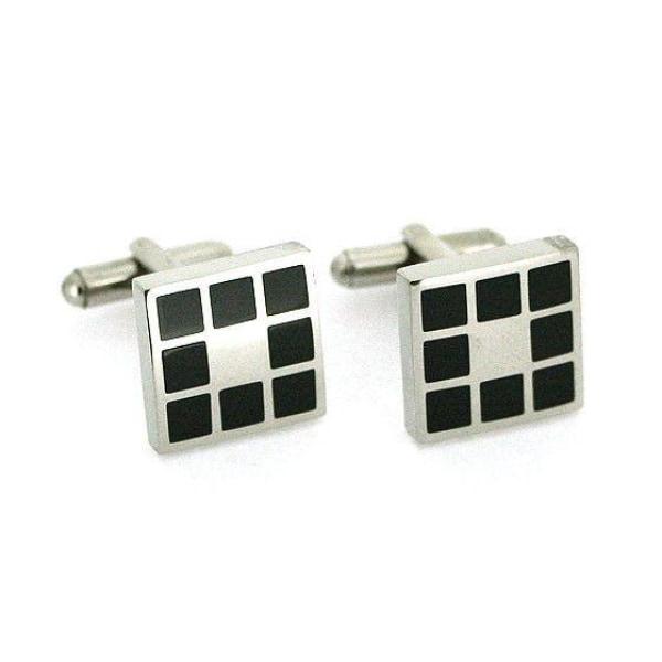 Square Cufflinks - Stainless Steel With Rubber Inlaid Squares