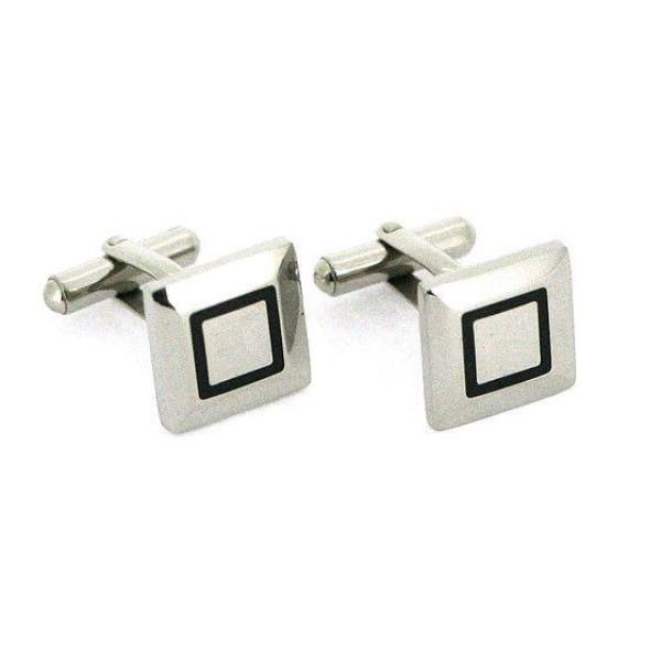 Square Cufflinks - Stainless Steel With Rubber Inlay