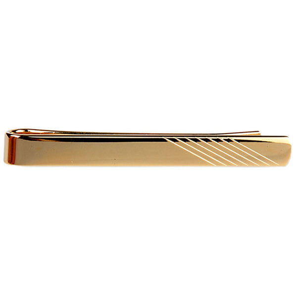 Diagonal Lines on End Gold Plated Tie Slide