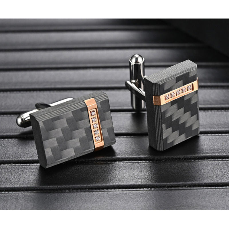 Black Carbon Fiber and CZ Stainless Steel Cufflinks - A00010