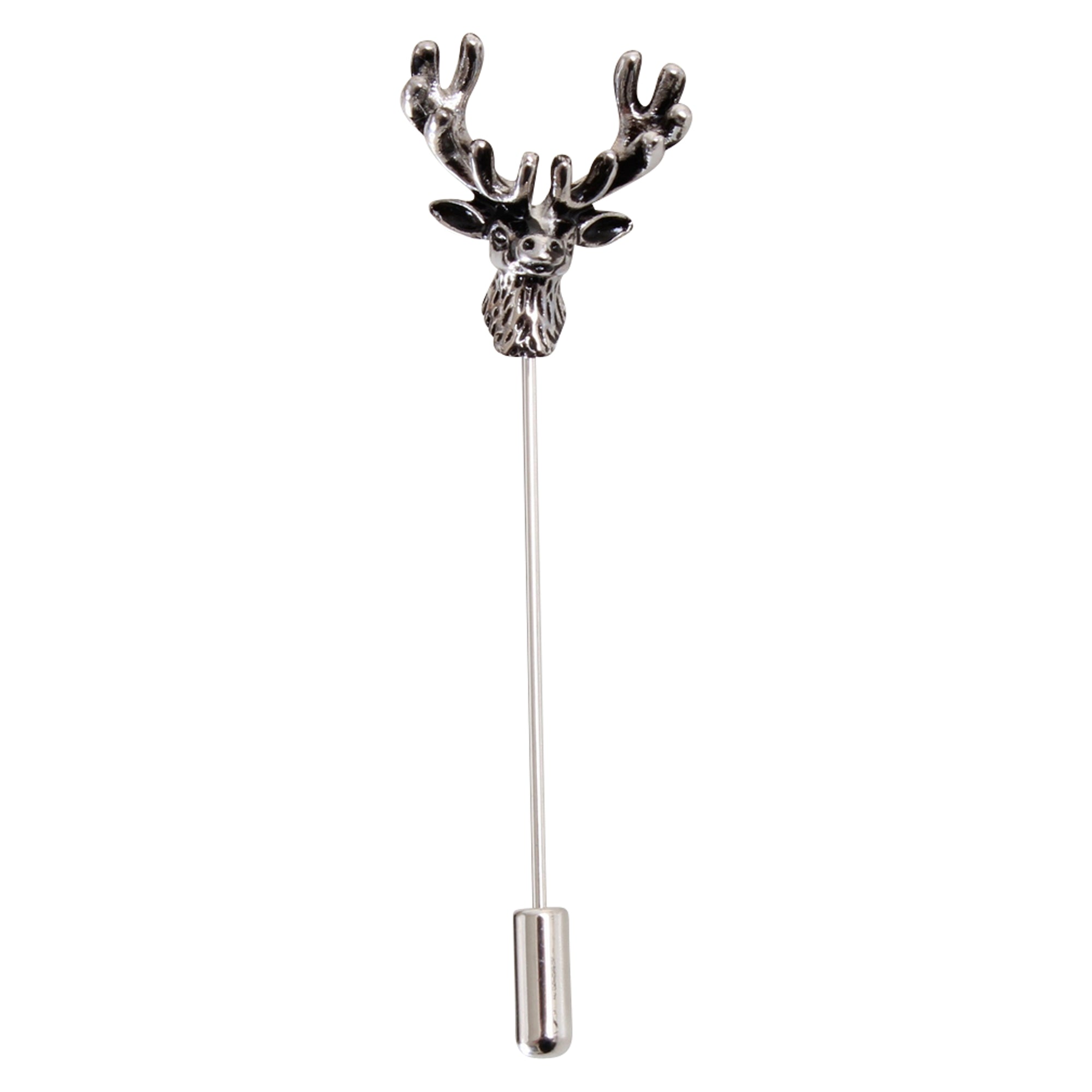 Stags Head Burnished Rhodium Plated Lapel Pin